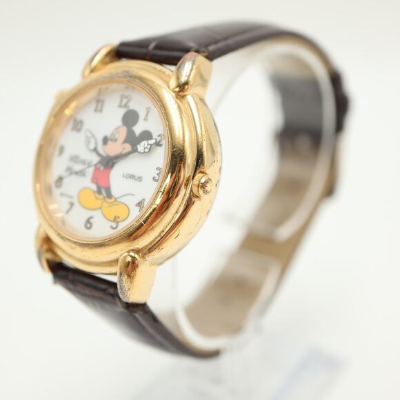 Vintage Lorus Mickey Mouse 36mm Talking Sound Watch Brown Leather w New Battery - Picture 8 of 13